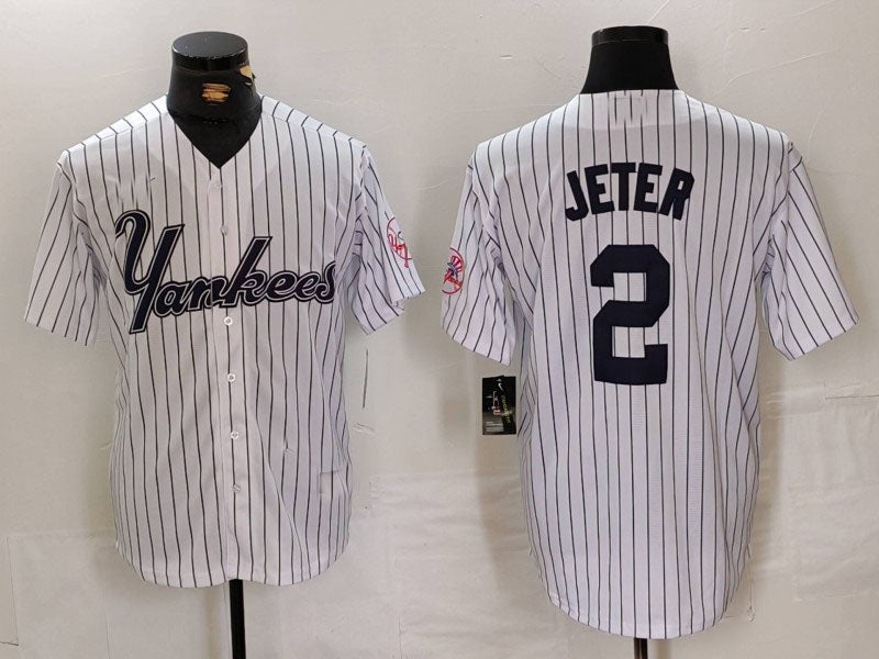 NY.Yankees #2 Derek Jeter Player White Pinstripe Fashion Cool Base Baseball Jerseys baseball jersey product view 1