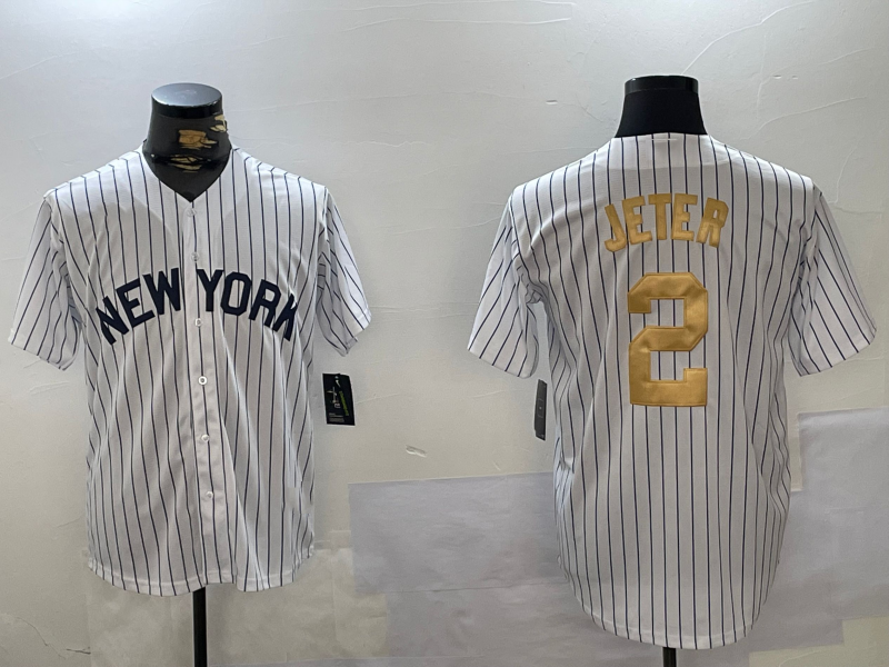 NY.Yankees #2 Derek Jeter Player Jersey White Pinstripe Fashion Cool Base Stitched Baseball Jerseys baseball jersey product view 1