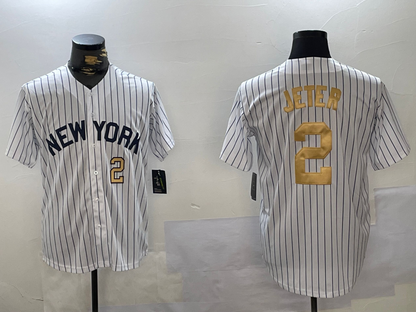 NY.Yankees #2 Derek Jeter Player White Pinstripe Fashion Cool Base Stitched Baseball Jerseys baseball jersey product view 1