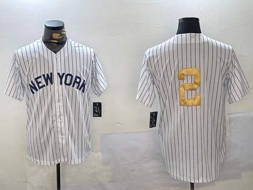 NY.Yankees #2 Derek Jeter White Pinstripe Fashion Cool Base Stitched Baseball Jerseys Player Jersey baseball jersey product view 1