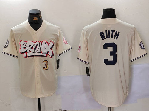 NY.Yankees #3 Babe Ruth Player Game Jersey Cream Limited Stitched Baseball Jerseys baseball jersey product view 1