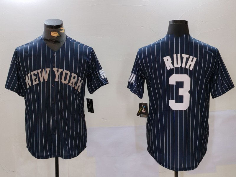 NY.Yankees #3 Babe Ruth Navy Pinstripe Fashion Cool Base Baseball Jerseys Player Jersey baseball jersey product view 1