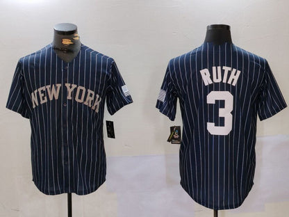 NY.Yankees #3 Babe Ruth Navy Pinstripe Fashion Cool Base Baseball Jerseys Player Jersey baseball jersey product view 1