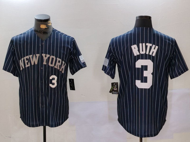 NY.Yankees #3 Babe Ruth Player Navy Pinstripe Fashion Cool Base Baseball Jerseys baseball jersey product view 1