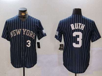 NY.Yankees #3 Babe Ruth Player Navy Pinstripe Fashion Cool Base Baseball Jerseys baseball jersey product view 1