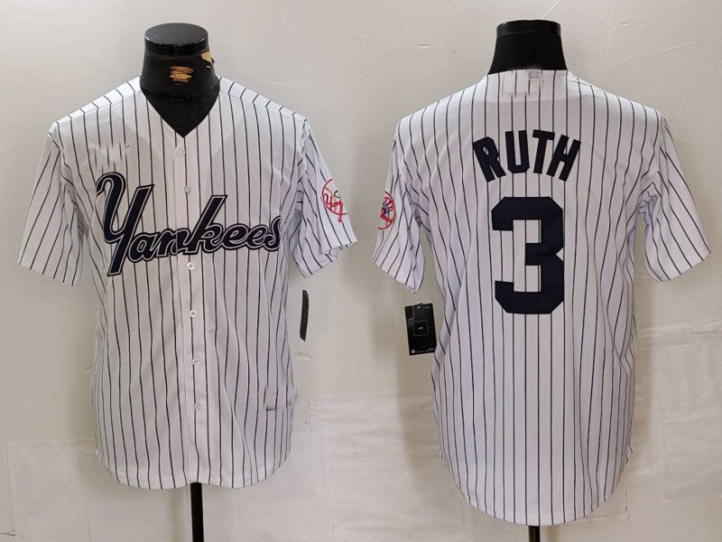 NY.Yankees #3 Babe Ruth Player White Pinstripe Fashion Cool Base Baseball Jerseys baseball jersey product view 1