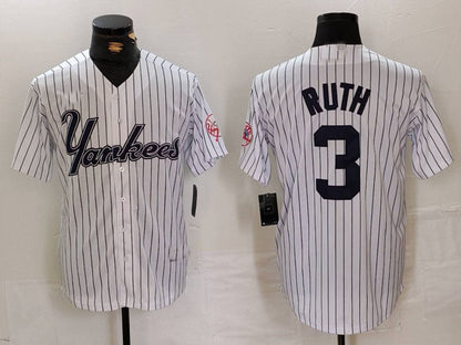 NY.Yankees #3 Babe Ruth Player White Pinstripe Fashion Cool Base Baseball Jerseys baseball jersey product view 1