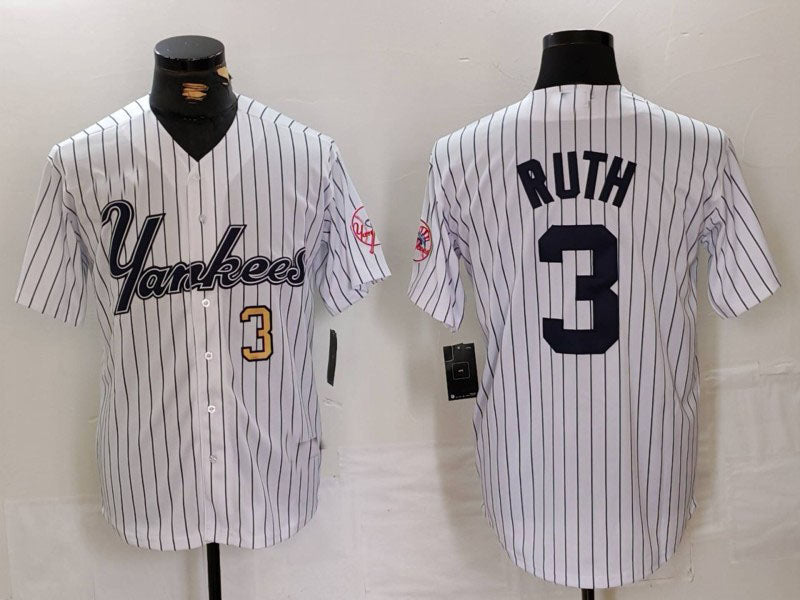 NY.Yankees #3 Babe Ruth White Pinstripe Fashion Cool Base Baseball Jerseys Player Game Jersey baseball jersey product view 1
