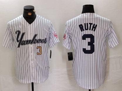 NY.Yankees #3 Babe Ruth White Pinstripe Fashion Cool Base Baseball Jerseys Player Game Jersey baseball jersey product view 1
