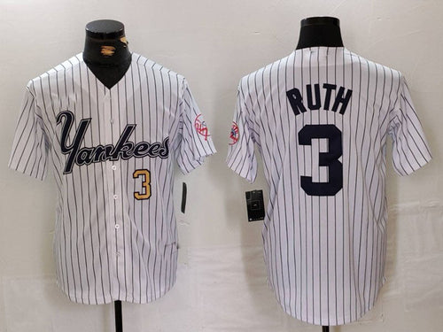 NY.Yankees #3 Babe Ruth White Pinstripe Fashion Cool Base Baseball Jerseys Player Game Jersey baseball jersey product view 1