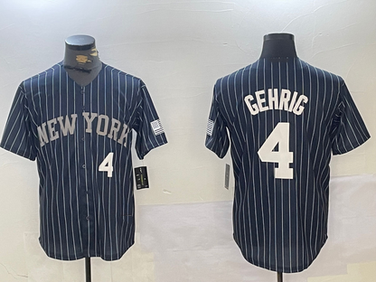 NY.Yankees #4 Lou Gehrig Navy Pinstripe Fashion Cool Base Baseball Jerseys Player Jersey baseball jersey product view 1