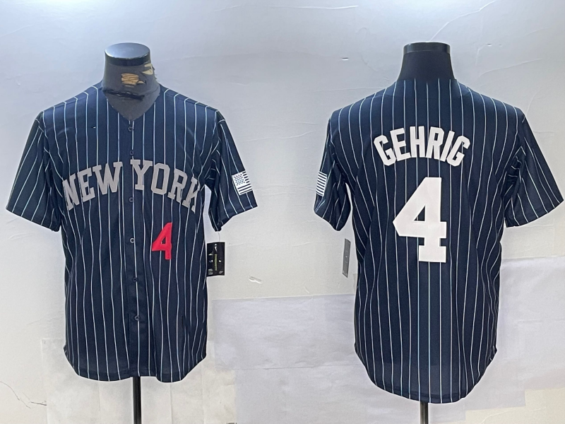 NY.Yankees #4 Lou Gehrig Player Game Jersey Navy Pinstripe Fashion Cool Base Baseball Jerseys baseball jersey product view 1