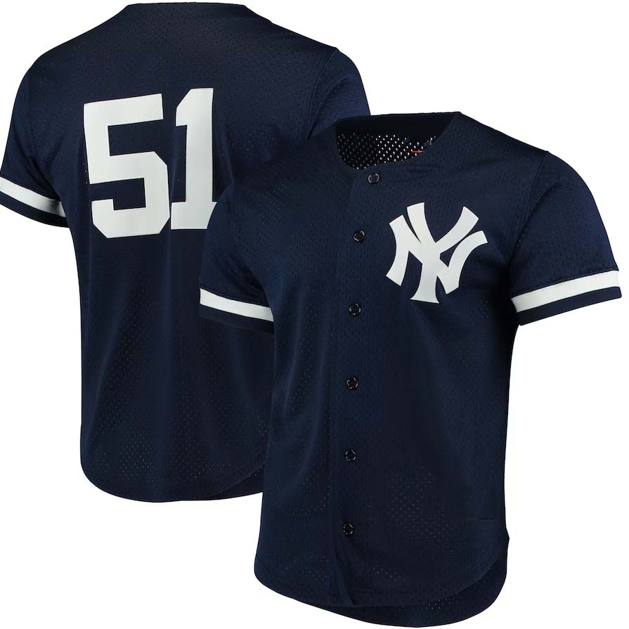 NY.Yankees #51 Bernie Williams Player Cooperstown Collection Mesh Batting Practice Button-Up Jersey - Navy Stitches Baseball Jerseys baseball jersey product view 1