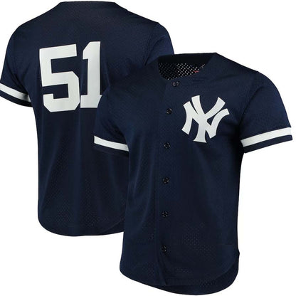 NY.Yankees #51 Bernie Williams Player Cooperstown Collection Mesh Batting Practice Button-Up Jersey - Navy Stitches Baseball Jerseys baseball jersey product view 1