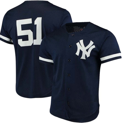NY.Yankees #51 Bernie Williams Player Cooperstown Collection Mesh Batting Practice Button-Up Jersey - Navy Stitches Baseball Jerseys baseball jersey product view 1