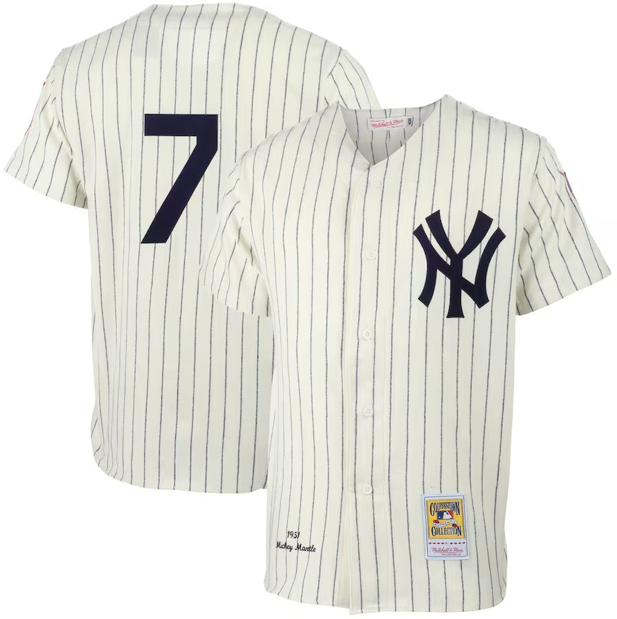 NY.Yankees #7 Mickey Mantle Player 1951 Cooperstown Collection Authentic Jersey - Cream. Stitches Baseball Jerseys baseball jersey product view 1