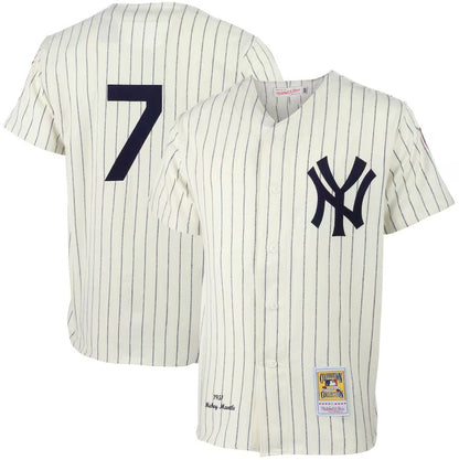 NY.Yankees #7 Mickey Mantle Player 1951 Cooperstown Collection Authentic Jersey - Cream. Stitches Baseball Jerseys baseball jersey product view 1
