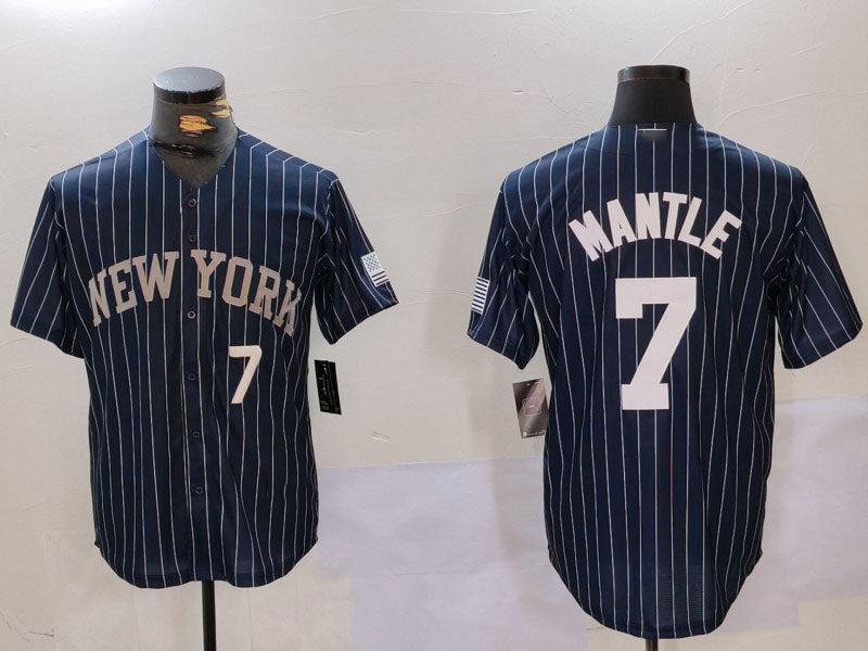 NY.Yankees #7 Mickey Mantle Navy Pinstripe Fashion Cool Base Baseball Jerseys Player Jersey baseball jersey product view 1