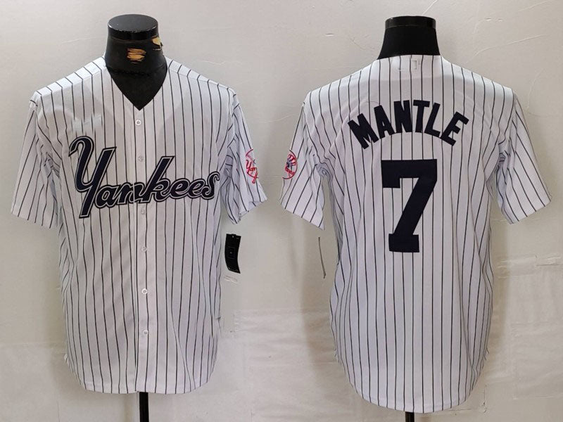 NY.Yankees #7 Mickey Mantle White Pinstripe Fashion Cool Base Baseball Jerseys Player Jersey baseball jersey product view 1