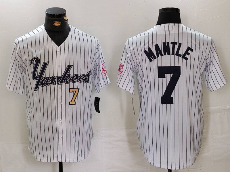 NY.Yankees #7 Mickey Mantle Player White Pinstripe Fashion Cool Base Baseball Jerseys baseball jersey product view 1