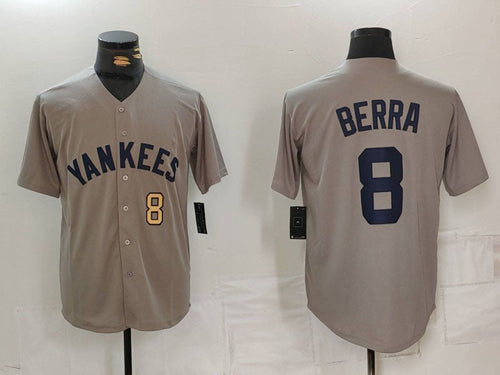 NY.Yankees #8 Yogi Berra Grey Player Jersey Throwback Stitched Cool Base Baseball Jerseys baseball jersey product view 1