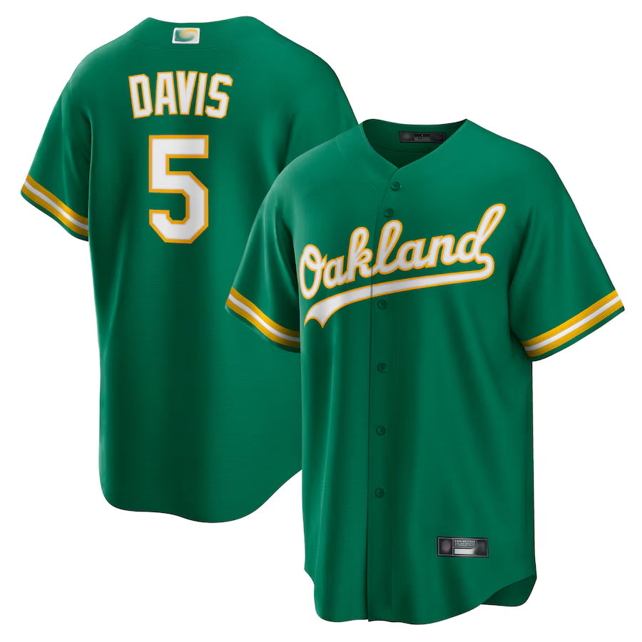 Athletics #5 JD Davis Player Kelly Green Replica Baseball Jerseys baseball jersey product view 1