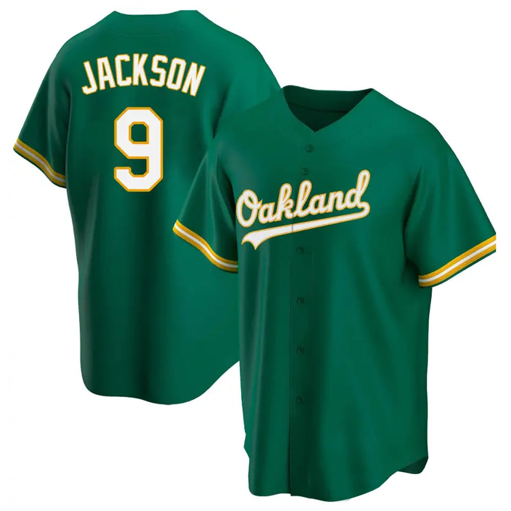 Athletics #9 Reggie Jackson Player Green Replica Kelly Game Baseball Jerseys baseball jersey product view 1