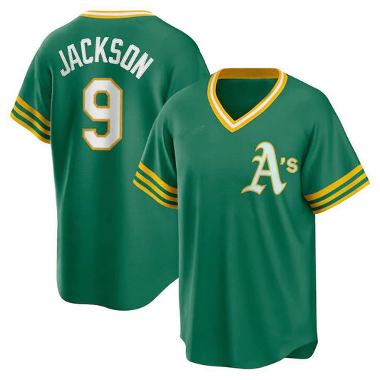 #9 Reggie Jackson Player Athletics Green Road Cooperstown Collection Baseball Jerseys baseball jersey product view 1
