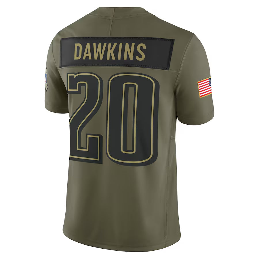 P.Eagles #20 Brian Dawkins Player Olive Salute to Service Retired Limited Football Jerseys football jersey product view 1