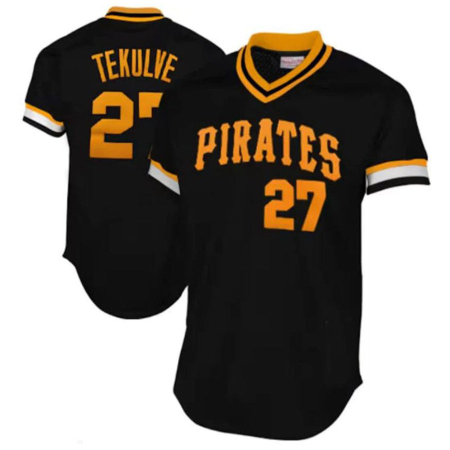 P.Pirates #27 Kent Tekulve Player Mitchell & Ness 1982 Cooperstown Collection Black Baseball Jerseys baseball jersey product view 1