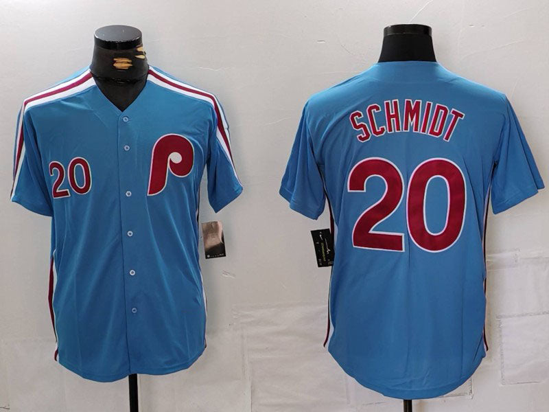 P.Phillies #20 Mike Schmidt Player Light Blue Cooperstown Cool Base Baseball Jerseys baseball jersey product view 1