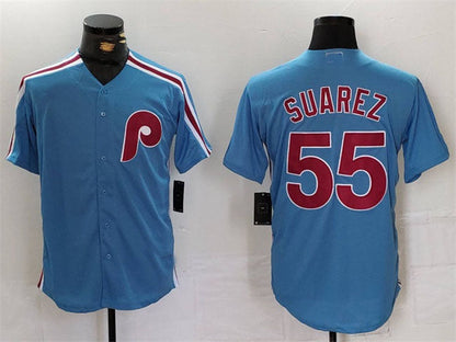 P.Phillies #55 Ranger Su¡§¡érez Player Game Jersey Blue Cool Base Stitched Baseball Jerseys baseball jersey product view 1