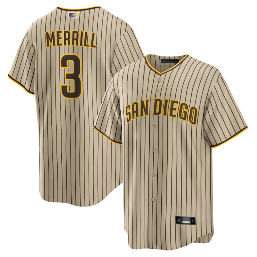 S.Diego Padres #3 Jackson Merrill Player Brown Road Limited Baseball Jerseys baseball jersey product view 1