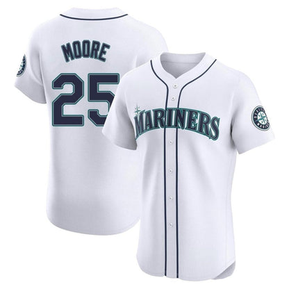 S.Mariners #25 Dylan Moore Player White Limited Elite Baseball Jerseys baseball jersey product view 1