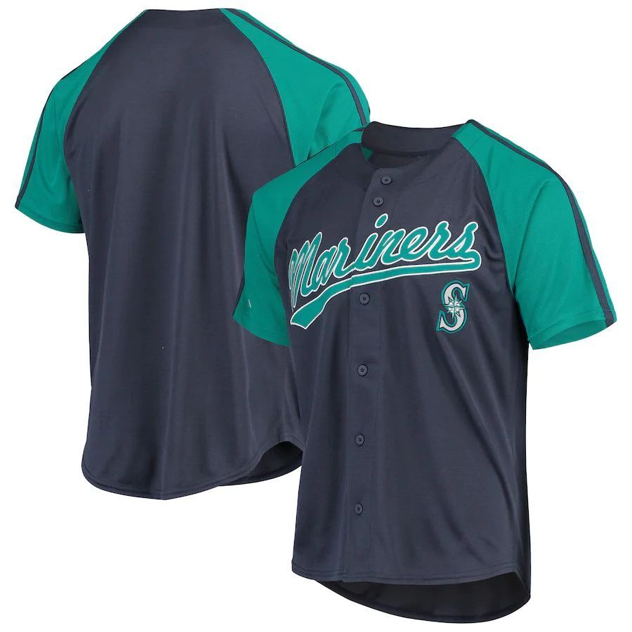 S.Mariners Blank Player Stitches Navy Button-Down Replica Baseball Jerseys baseball jersey product view 1