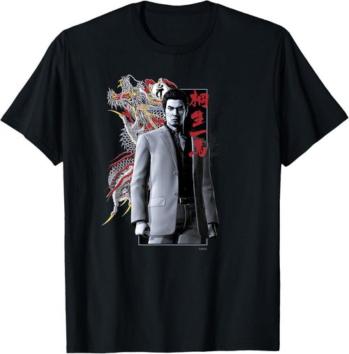 SEGA Like a Dragon & Yakuza Kazuma Kiryu T-Shirt - Black, Small, Unisex-Adults, Short Sleeve, Cotton 100%