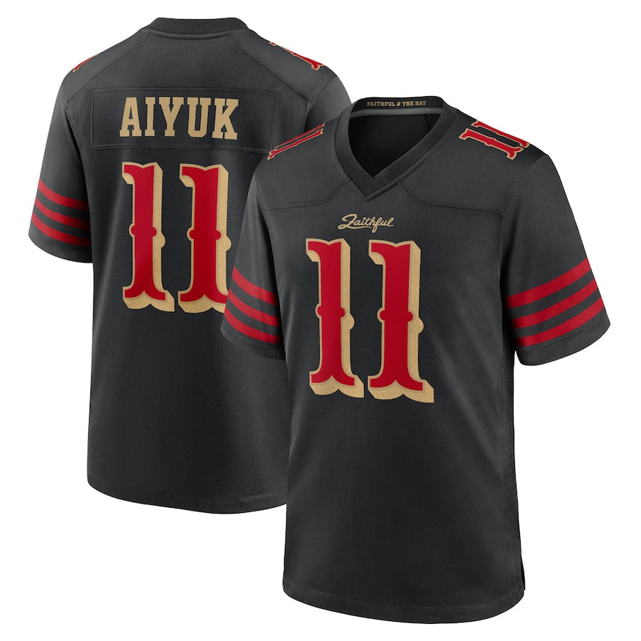 SF.49ers #11 Brandon Aiyuk Player Rivalries Collection Black Game Football Jerseys football jersey product view 2