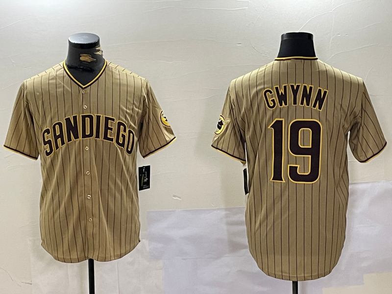 S.Diego Padres #19 Tony Gwynn Player Khaki Team Logo Cool Base Stitched Baseball Jerseys baseball jersey product view 1
