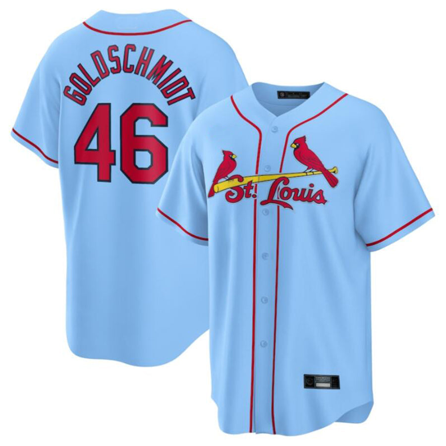 St.Louis Cardinals #46 Paul Goldschmidt Player Light Blue Replica Baseball Jerseys baseball jersey product view 1