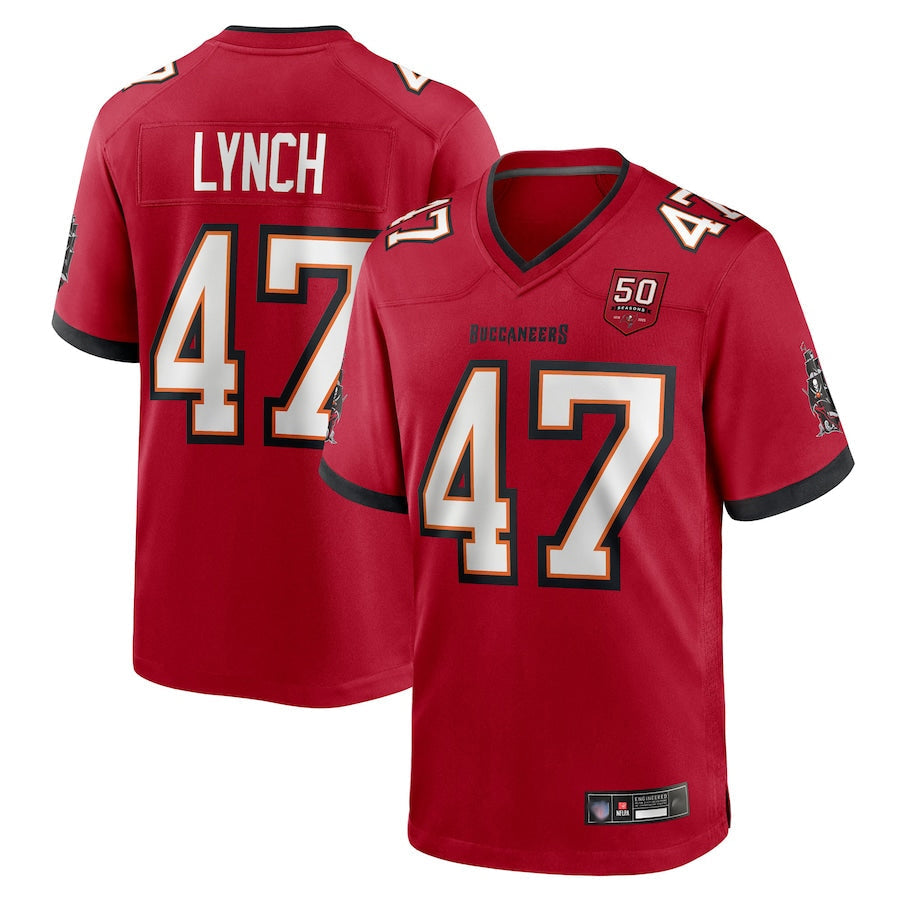 TB.Buccaneers #47 John Lynch Player Red 50th Anniversary Game Football Jerseys football jersey product view 1