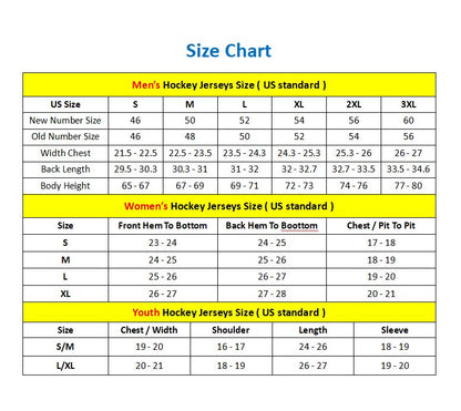 Hockey jersey size chart
