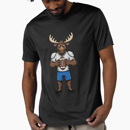 Moose Football Player Mascot Cartoon T-Shirt - Graphic Print Unisex - T-Shirt, Sweatshirt, Hoodie