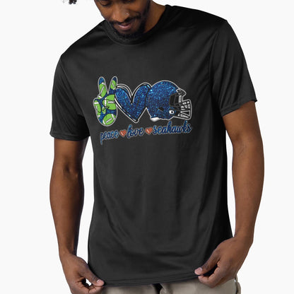 Peace Love Seahawks Football Team T-Shirt - Aesthetic Graphic for Adults - T-Shirt, Sweatshirt, Hoodie