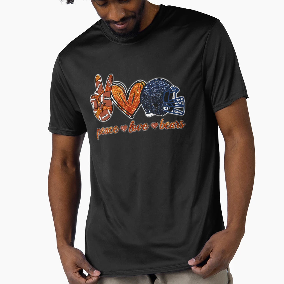 Peace Love Bears Football Team T-Shirt - Fun Novelty Design for Adults - T-Shirt, Sweatshirt, Hoodie