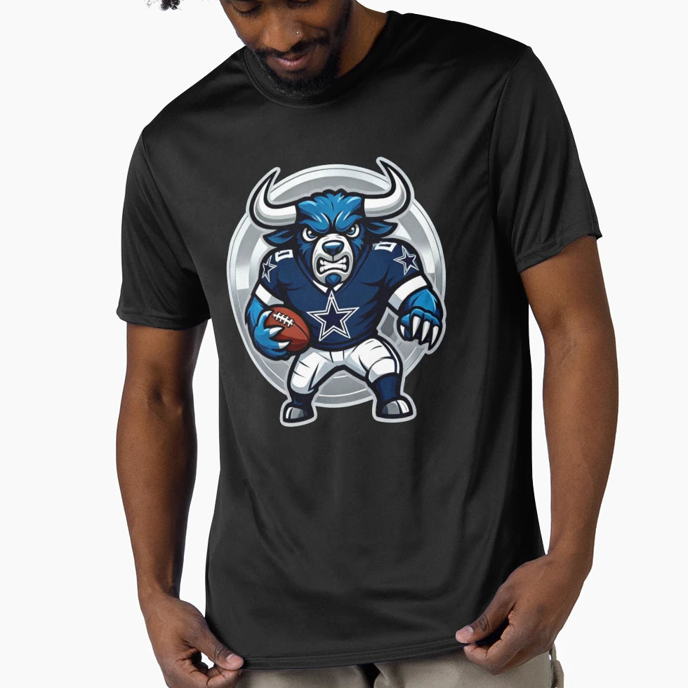 Aggressive Blue Ox Football Mascot Silver T-Shirt - Novelty Apparel Unisex - T-Shirt, Sweatshirt, Hoodie