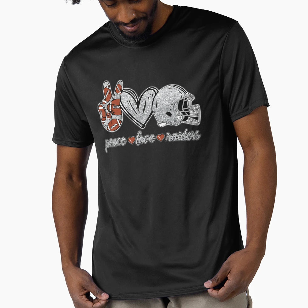 Peace Love Raiders Football Team T-Shirt - Graphic Print Unisex - T-Shirt, Sweatshirt, Hoodie