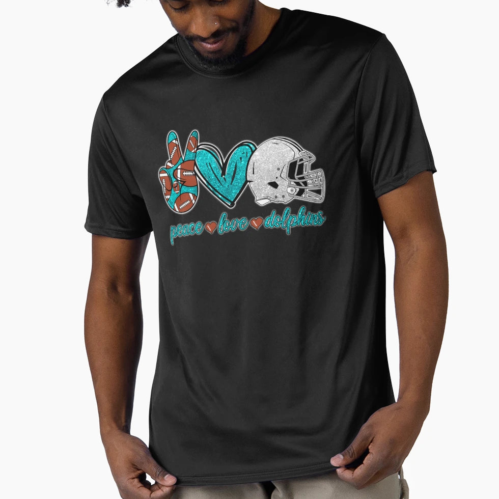 Peace Love Dolphins Football Team T-Shirt - Streetwear Style Men Women - T-Shirt, Sweatshirt, Hoodie