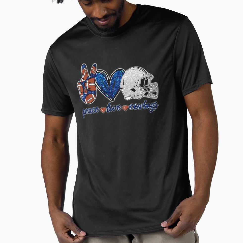 Peace Love Cowboys Football Team T-Shirt - Custom Art Print Unisex - T-Shirt, Sweatshirt, Hoodie