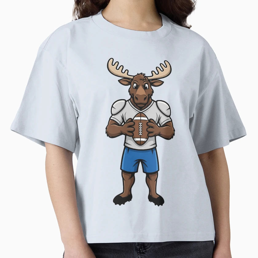 Moose Football Player Mascot Cartoon T-Shirt - Fun Novelty Design Men Women - T-Shirt, Sweatshirt, Hoodie