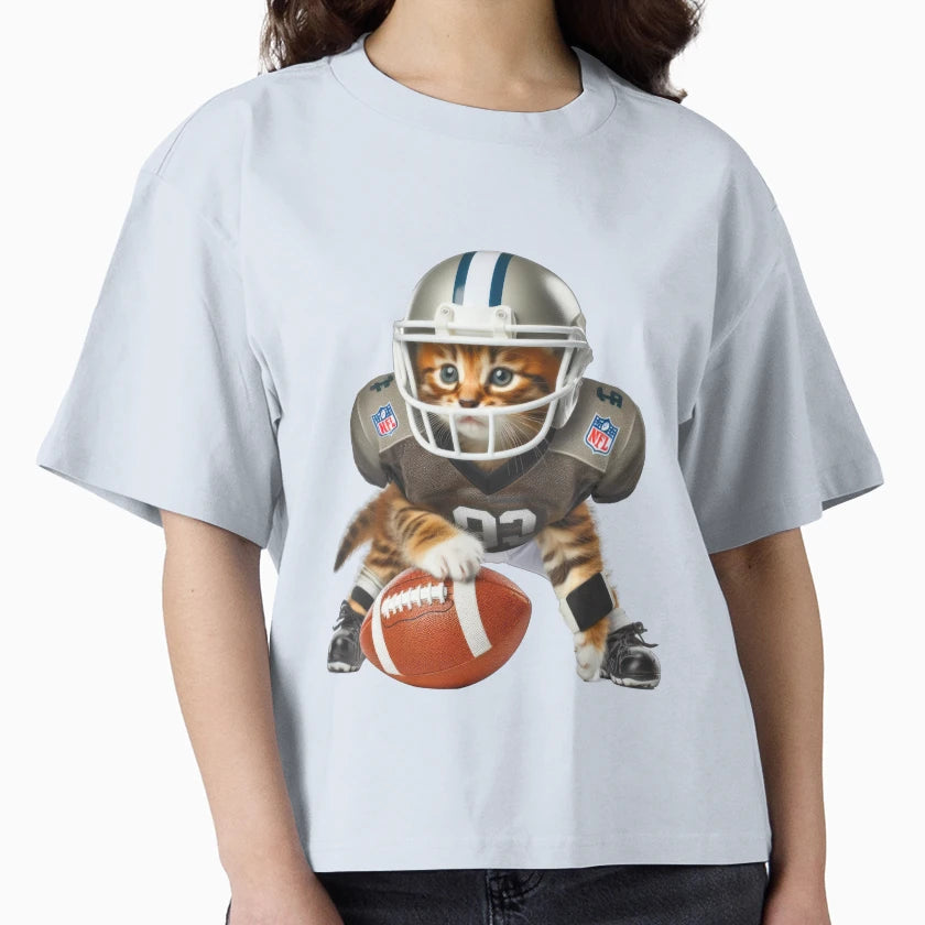 Kitten Playing American Football Funny T-Shirt - Aesthetic Graphic Unisex - T-Shirt, Sweatshirt, Hoodie